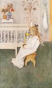 Carl Larsson Lisbeth in her night Dress with a yellow tulip oil painting reproduction